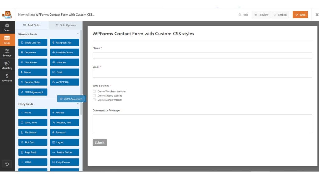 wpforms form dahsboard